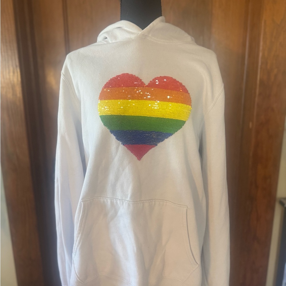 Abercrombie & Fitch White Hoodie with Rainbow Heart